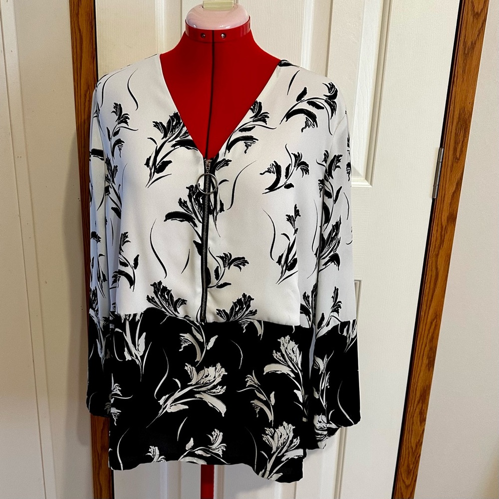 Alfani Black and White Floral Blouse